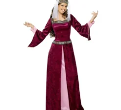 Costume medievale medievale di borgogna per donna