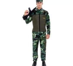 Costume militare mimetico verde con berretto per adulto