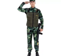Costume militare mimetico verde con berretto per adulto