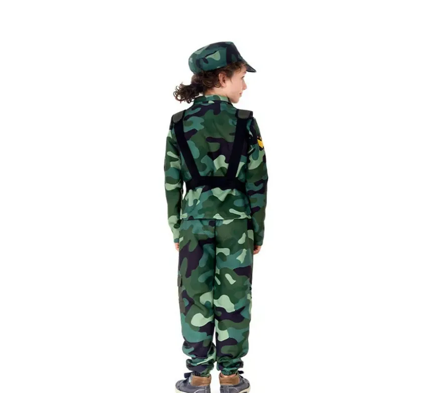 Costume militare mimetico verde con berretto per bambini