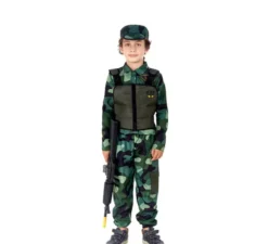 Costume militare mimetico verde con berretto per bambini
