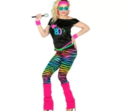 Costume nero con stampa alla moda anni '80 per donna