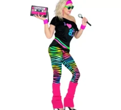 Costume nero con stampa alla moda anni '80 per donna