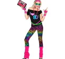 Costume nero con stampa alla moda anni '80 per donna