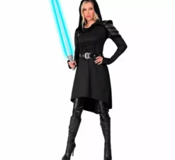 Costume o abito medievale nero con cappuccio per donna