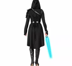 Costume o abito medievale nero con cappuccio per donna