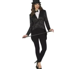 Costume o frac nero con paillettes per donna