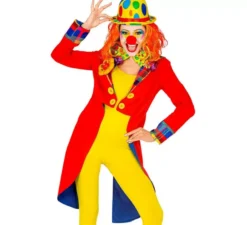 Costume o giacca da clown rosso e giallo per donna