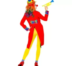 Costume o giacca da clown rosso e giallo per donna
