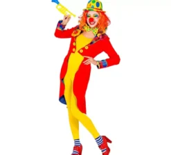 Costume o giacca da clown rosso e giallo per donna