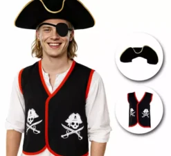 Costume o kit da pirata per adulti: cappello e gilet