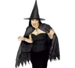 Costume o kit da strega: mantello, cappello e naso