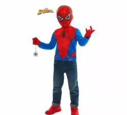 Costume o kit di Spiderman per bambini: maglietta, ragnatela, maschera e guanti