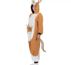 Costume o pigiama da canguro con cappuccio e peluche per adulto