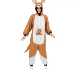 Costume o pigiama da canguro con cappuccio e peluche per adulto