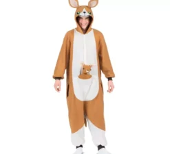 Costume o pigiama da canguro con cappuccio e peluche per adulto