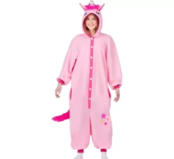 Costume o pigiama da Unicorno rosa con cappuccio per adulto