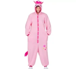 Costume o pigiama da Unicorno rosa con cappuccio per adulto