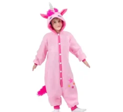 Costume o pigiama da Unicorno rosa con cappuccio per bambini