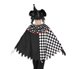 Costume o poncho da Arlecchino a scacchi bianchi e neri per bambina