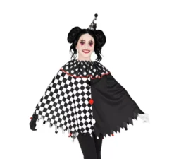 Costume o poncho da Arlecchino a scacchi bianchi e neri per bambina