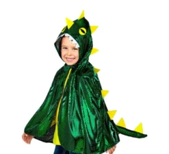 Costume o Poncho di Drago Verde Brillante con Cappuccio per bambini
