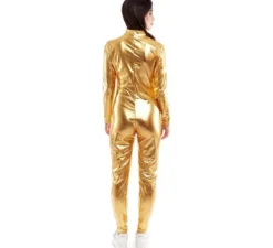 Costume o tuta con chiusura frontale color oro metallizzato per donna