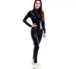 Costume o tuta da donna con chiusura frontale metallizzata nera