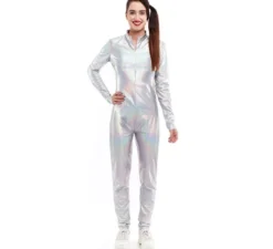Costume o tuta metallica con chiusura frontale olografica per donna