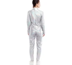 Costume o tuta metallica con chiusura frontale olografica per donna