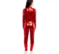 Costume o tuta metallica con chiusura frontale rossa per donna