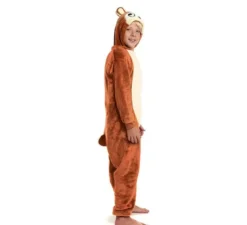 Costume pigiama a tutina marrone con cappuccio per ragazzo