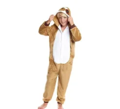 Costume pigiama da bradipo marrone con cappuccio per ragazzo