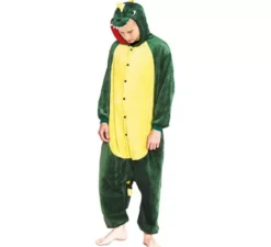 Costume pigiama da dinosauro verde e giallo per uomo
