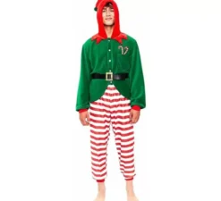 Costume pigiama da elfo a righe rosse per uomo