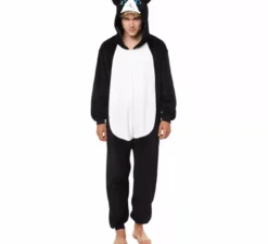 Costume pigiama da gatto bianco e nero per uomo