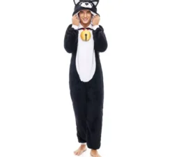 Costume pigiama da gatto nero con campanello per uomo