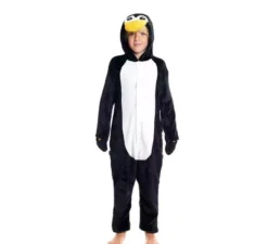 Costume pigiama da pinguino con cappuccio e becco per bambino