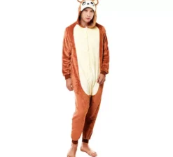 Costume pigiama da scimmia marrone con orecchie per uomo