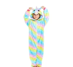 Costume pigiama da unicorno arcobaleno con cappuccio per bambina