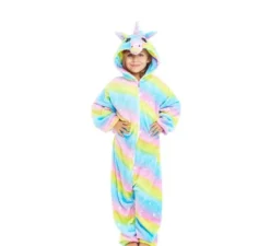 Costume pigiama da unicorno arcobaleno con cappuccio per bambina