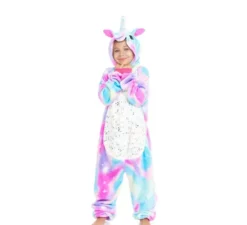 Costume pigiama da Unicorno blu e rosa con cappuccio per bambina