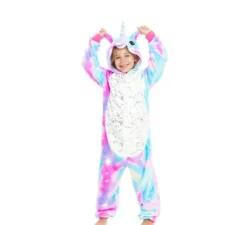 Costume pigiama da Unicorno blu e rosa con cappuccio per bambina