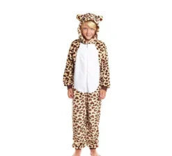 Costume pigiama leopardato marrone con cappuccio per ragazzo