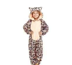 Costume pigiama leopardato marrone con cappuccio per ragazza