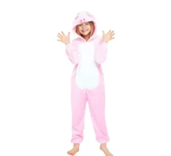 Costume pigiama rosa da maialino con cappuccio per bambina