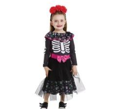 Costume rosa da Catrina con cintura per neonata e bambina