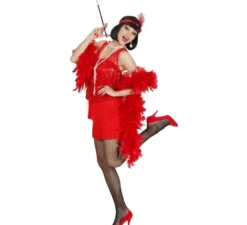 Costume rosso da Charleston anni '20 con copricapo per donna