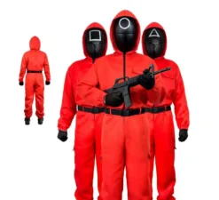 Costume rosso da vigilante complice Squid game per bambini