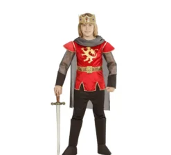 Costume rosso di Re Artù con mantello per bambino